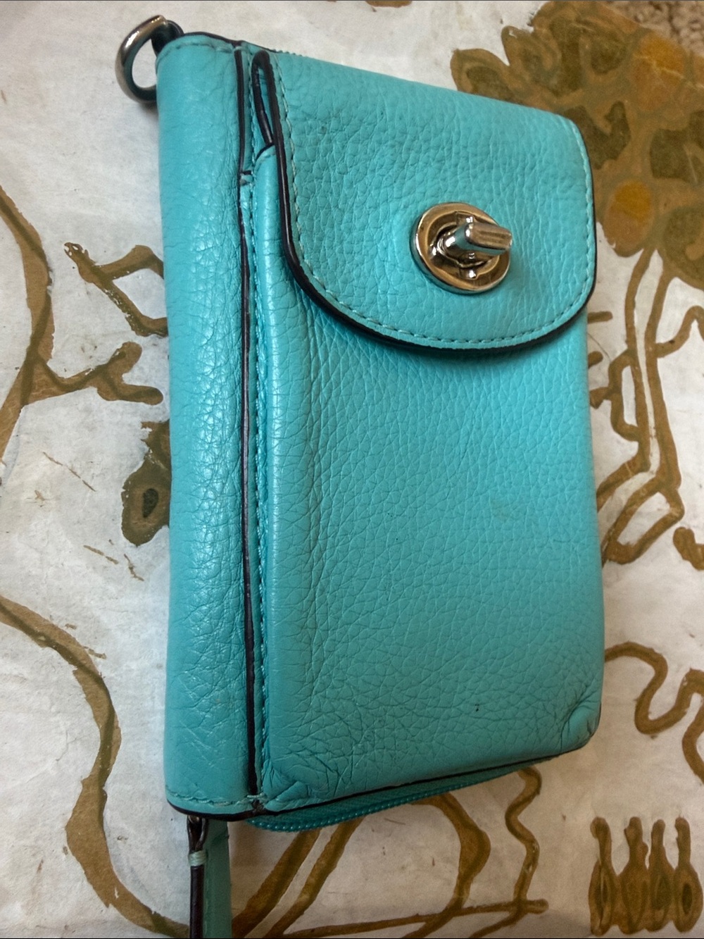 Coach Turquoise Leather Card Wallet with Zip Pocket